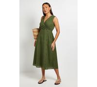 Principles Women's Wrap Button Detail Broderie Midi Dress in Olive | Size: 12 Principles Olive 12