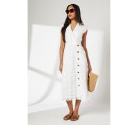 Principles Women's Wrap Front Button Detail Midi Broderie Dress in Ivory | Size: 16 Principles Ivory 16