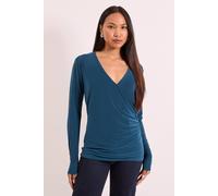 Principles Women's Wrap Ruched Side Long Sleeve Jersey Top in Teal | Size: 10 Principles Teal 10