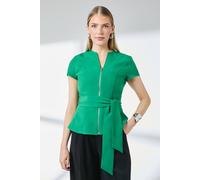 Principles Women's Zip Front Peplum Tie Waist Top in Green | Size: 10 Principles Green 10