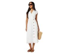 Principles Wrap Front Button Detail Midi Broderie Dress, 10, Ivory