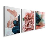 prinfantasy 3Pcs Framed Abstract Boho Wall Art Decor Pink Flower Line Canvas Wall Art for Bedroom Living Room Home Decor 12x16 in H0709