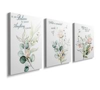 prinfantasy Green Bathroom Canvas Wall Art - Set of 3 Botanical Framed Poster Prints for Home Office 0710
