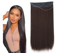 prinfantasy Hair Extension Invisible Adjustable Metal Buckle Fiber Hair Piece Long High Temperature Synthetic Hairpieces for Women, Brown, 22 inches, 18 cm, Clip-In