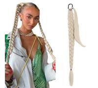 prinfantasy Halo Hair Extension Long DIY Braided Ponytail Extension with Scrunchies Seamless Braid Hair Extensions Pony Tail Soft Synthetic Hairpiece for Women 33 inch Platinum Blond Hairpiece, MW270