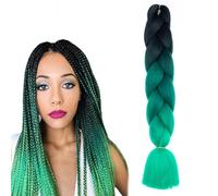 prinfantasy Ombre Braiding Hair Extensions Kanekalon Synthetic Hair for Crochet Twist 1 Black Dark Root to Green Braids Extensions Hair,GBBZ096