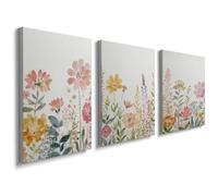 prinfantasy Pastel Flowers Wall Art Set - Natural Botanical Prints Set of 3 Colorful Poster Pictures 1004