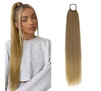 prinfantasy Ponytail Hair Extensions Brown 24 Inches Dark Brown Root to Blonde Straight Hair Extension Fake Hair Piece Long Hair Ash Hair pieces for Women,GBMW277