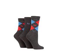 Pringle Ladies Patterned Cotton and Recycled Polyester Socks Pack of 3 Argyle Charcoal Red/Blue 4-8