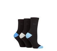 Pringle Ladies Patterned Cotton and Recycled Polyester Socks Pack of 3 Contrast Heel & Toe Black Blue/Grey/Light Blue 4-8