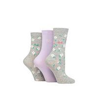 Pringle Ladies Patterned Cotton and Recycled Polyester Socks Pack of 3 Floral Light Grey 4-8