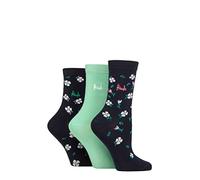 Pringle Ladies Patterned Cotton and Recycled Polyester Socks Pack of 3 Floral Navy 4-8