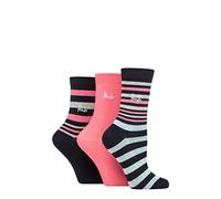 Pringle Ladies Patterned Cotton and Recycled Polyester Socks Pack of 3 Stripes Navy 4-8