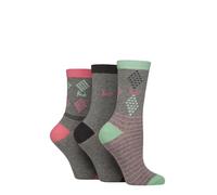 Pringle Ladies Patterned Cotton and Recycled Polyester Socks Pack of 3 (UK, Numeric, 4, 8, Regular, Regular, Light Grey Diamond/Stripe)