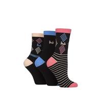 Pringle Ladies Patterned Cotton and Recycled Polyester Socks Pack of 3 (UK, Numeric, 4, 8, Regular, Regular, Black Diamond/Stripe)