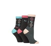 Pringle Ladies Patterned Cotton and Recycled Polyester Socks Pack of 3 (UK, Numeric, 4, 8, Regular, Regular, Charcoal Diamond/Stripe)