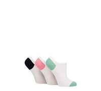 Pringle Ladies Plain Cotton Secret Socks Pack of 3 White Black/Pink/Green Heel & Toe 4-8