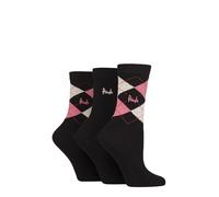 Pringle Ladies Socks in Gift Box - 'Louise' Plain and Argyle Patterned, Soft Cotton, Gift Idea Size 4-8 Black/Pink