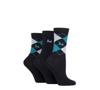 Pringle Ladies Socks in Gift Box - 'Louise' Plain and Argyle Patterned, Soft Cotton, Gift Idea Size 4-8 Navy/Teal