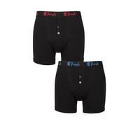Pringle Mens Button Fly Boxers - Soft Combed Cotton, Branded Waistband, Plain, Black, White,2 Pack Sizes S,M,L,XL (UK, Alpha, S, Regular, Regular, Black Blue/Red)