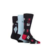 PRINGLE Mens Christmas Patterned Socks - Soft Cotton Material Calf/Crew Length Xmas Themed, Gift Idea, Stocking Filler 3 Pair Multipack Size 7-11 Snowflake Navy, (G3100)