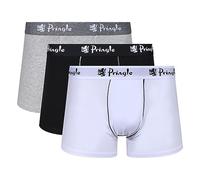Pringle Mens Combed Cotton Trunks - Black, Multicolour, Plain, Logo Waistband, Stretchy, Label-less, 3 Pack Sizes S,M,L,XL (UK, Alpha, M, XL, Regular, Regular, Black/Grey/White)