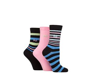 Pringle of Scotland Ladies Patterned Cotton and Recycled Polyester Socks Pack of 3 Stripes Black 4-8