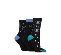Pringle of Scotland Womens Patterned Cotton Socks Pack of 3 (UK 4-8 Black Argyle)
