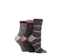Pringle Women's Christmas Patterned Socks- Cotton, Xmas Patterned, Robin, Stripes, Argyle, with Gift Tag, 3 Pair Multipack Size 4-8 (UK, Numeric, 4, 8, Regular, Regular, Charcoal Diamond/Stripe)