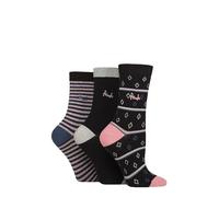 Pringle Women's Christmas Patterned Socks- Cotton, Xmas Patterned, Robin, Stripes, Argyle, with Gift Tag, 3 Pair Multipack Size 4-8 (UK, Numeric, 4, 8, Regular, Regular, Black Diamond/Stripe)