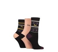Pringle Women's Christmas Patterned Socks- Cotton, Xmas Patterned, Robin, Stripes, Argyle, with Gift Tag, 3 Pair Multipack Size 4-8 (UK, Numeric, 4, 8, Regular, Regular, Black Nordic Argyle)