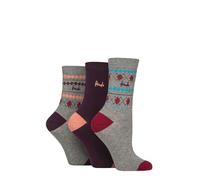 Pringle Women's Christmas Patterned Socks- Cotton, Xmas Patterned, Robin, Stripes, Argyle, with Gift Tag, 3 Pair Multipack Size 4-8 (UK, Numeric, 4, 8, Regular, Regular, Grey Nordic Argyle)