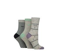 Pringle Women's Christmas Patterned Socks- Cotton, Xmas Patterned, Robin, Stripes, Argyle, with Gift Tag, 3 Pair Multipack Size 4-8 (UK, Numeric, 4, 8, Regular, Regular, Grey Diamond/Stripe)