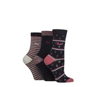 Pringle Women's Christmas Patterned Socks- Cotton, Xmas Patterned, Robin, Stripes, Argyle, with Gift Tag, 3 Pair Multipack Size 4-8 (UK, Numeric, 4, 8, Regular, Regular, Navy Diamond/Stripe)