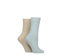 Pringle Women's Luxury Socks - Silk and Merino Wool Blend, Soft, Ribbed, Plain, Cosy, Gift, 2 Pairs Size 4-8 Blue/Beige