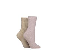 Pringle Women's Luxury Socks - Silk and Merino Wool Blend, Soft, Ribbed, Plain, Cosy, Gift, 2 Pairs Size 4-8 Lilac/Cream