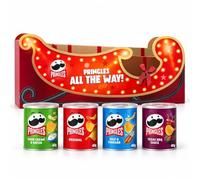 Pringles Christmas Sleigh Gift Set with 4 Mini Cans 4 x 40g - Original, Sour Cream & Onion, Salt & Vinegar & Texas BBQ - Festive Snack Selection Gift Box - Christmas Stocking Filler 160g