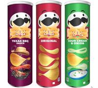Pringles Original Tub With Texas BBQ & Sour Cream & Onion (3 Pack x 185g Mixed Bundle)
