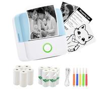 PRINHSJI Mini Printer,Inkless Sticker Printer,Mini Pocket Printer,Portable Thermal Printer,Compatible with iOS + Android for Learning Assistance, Study Notes, Memo, Fun, Work, Journal (Blue)