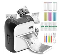 PRINHSJI Mini Sticker Printer Portable Pocket Inkless Thermal Printer with 10 Rolls Thermal Paper for Android or iOS APP, Portable Receipt Printer for Photo Journal Notes Memo