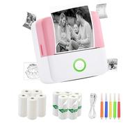 PRINHSJI Sticker Printer,Mini Thermal Printer,Inkless Pocket Printer Maker, Compatible with iOS + Android for Learning Assistance,Study Notes,Memo,Fun,Work,Journal, Kids Women Girls Gift(Pink)