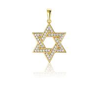 PRINS JEWELS 14 Carat 585 Gold Star of David with Zirconia Stones Pendant Yellow Gold, Gold, Cubic Zirconia