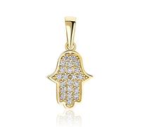 PRINS JEWELS Small Hamsa Hand of Fatima Pendant 14 Carat 585 Yellow Gold with Zirconia Stones, Gold, Cubic Zirconia