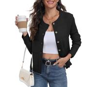 PrinStory Black Cardigans for Women UK Cable Knit Long Sleeve Button Down Ladies Jumper Open Front Knitwear Elegant Outwear (Black, L)
