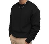 PrinStory Black Sweatshirt For Men UK Cotton Round Neck Jumper Warm Long Sleeve Pullover Sweater With Ribbed Hem (Black, M)