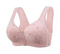 PrinStory Bras for Women Front Fastening Bras for Women Wireless Snap Closing Ladies Bras Comfort Women's Bras for The Elderly (Pink Daisy, 42B)