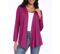 PrinStory Cardigan For Women Long Sleeve Outerwear Irregular Hem Design Top Ladies Open Front Knit Jacket V Neck Causal Soft Women'S Cardigan (Purple Red,M)