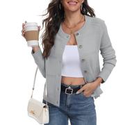 PrinStory Cardigans for Women UK Cable Knit Long Sleeve Button Down Ladies Jumper Open Front Knitwear Elegant Outwear (Gray, M)