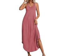 PrinStory Dresses For Women Summer Autumn Causal Loose Knit Polka Dot Print Long Tank Women Dresses (Bean Paste Red, XL)
