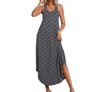 PrinStory Dresses For Women Summer Autumn Causal Loose Knit Polka Dot Print Long Tank Women Dresses (Grey Dots, M)